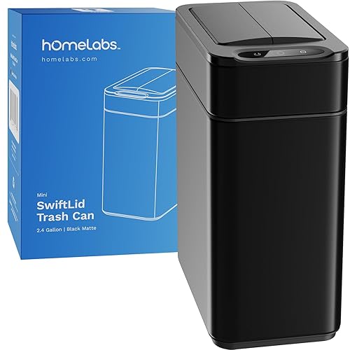 hOmeLabs - 13 Gallon Kitchen Trash Can - Retractable Automatic Sensor Butterfly Lid, Space-Saving Design, Easy to Clean, Battery-Operated with Batteries Included - Stainless Steel - Poueer