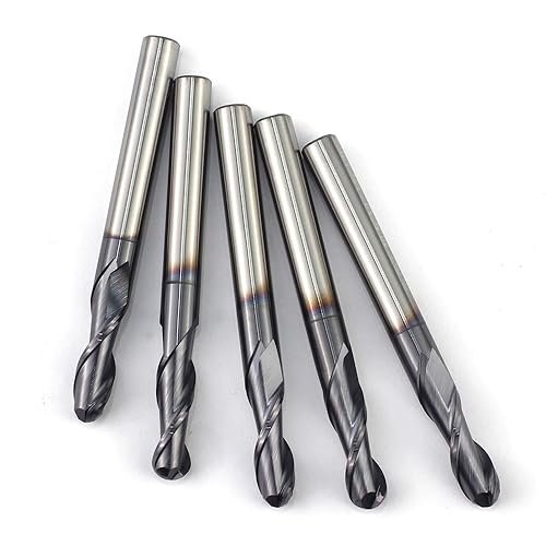 Ball Nose End Mills JESTUOUS Carbide Spiral Router Bits 2 Flute 1/4' Shank Dia. 3/4' Flute Length for Milling Metal Steels,5 Pieces - Poueer