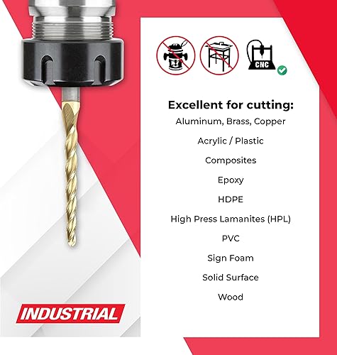 Amana Tool Up Cut Spiral CNC Router Bits for 2D/3D Carving, ZrN Coated, 46284, 1 Deg Tapered Angle Ball Tip 1/8 D x 1/16 R x 1-1/2 x 1/4 Shank x 3 Fl - Poueer