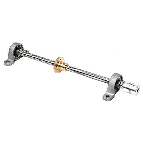T12 Lead Screw Set 400mm / 15.75 inch + Brass Nut + Coupler + Pillow Bearing Block (Vertical), 12mm Diameter T12 x 8 Tr12 x 8 Thread Screw Pitch 2mm Lead 8mm 4 Starts, 1 Pcs - Poueer