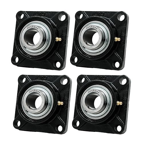 MAPLE ACE UCF206-18 Square Flange Bearing 1-1/8' Bore, 4-Bolt Self-Aligning, Solid Base, R3 Triple Lip Seal, Heavy Duty (Qty 2) - Poueer