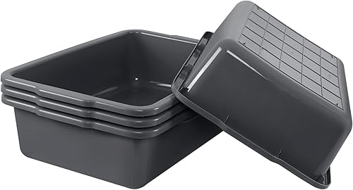 4 Packs 35 L Large Plastic Commercial Bus Tub, Utility Bus Box, Gray - Poueer
