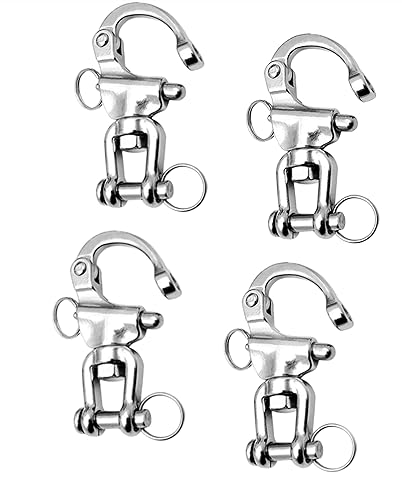 2/4 PCS Heavy Duty Marine 316 Stainless Steel Fixed Snap Shackle Quick Connect Shackle Snap Hook Rigging for Sailboat Yacht W/2 Rings (2, Overall Length:128mm) - Poueer