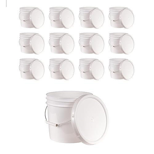 ATERET 2 Gallon White Pail & Lid - Durable Mil All Purpose Pail with Lids - Food Grade - BPA Free Plastic (12 Pack) - Poueer