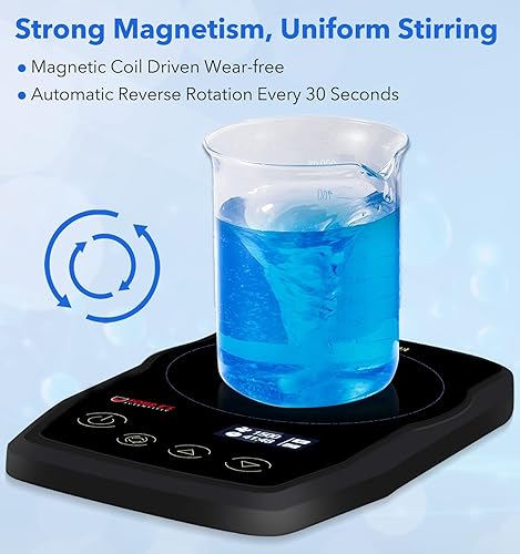 FOUR E'S SCIENTIFIC Ultra-Flat Magnetic Stirrer, Mini Magnetic Mixer Stir Plate Lab Stirrers 50-1500RPM | NO Heating | OLED Display | Max. Stirring Capacity: 1000mL (Black) - Poueer
