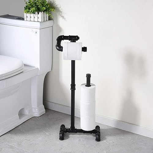 KES Toilet Paper Holder Stand with Reserve Industrial Pipe Toilet Paper Holder Bathroom Toilet Paper Storage Black, BPH503A-BK - Poueer