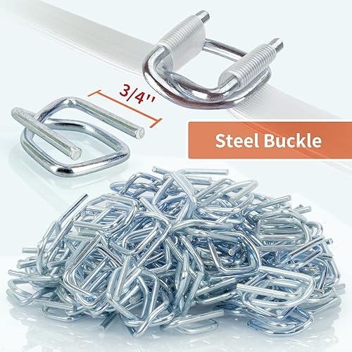 Heavy Duty Reusable Buckles with Anti-Slip Coating Sturdy Metal Wire and High Holding Power 100pcs /200pcs Metal Buckles for Plastic Strapping 3/4inch Strap Width Woven Cord Strapping (200) - Poueer