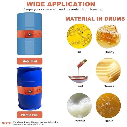 55-Gallon Drum Pail Heater Pad - YSJWAER Electric Silicone Barrel Heat Pad Band Warmer Kit 150℃ 5inch - Poueer