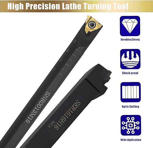 1/2' 5/8' SNR0013M16+SER1616H16 Lathe Internal Threading Holders Turning Tool Holder with 5pcs 16IR AG60+5pcs 16ER AG60 Carbide Turning Inserts - Poueer