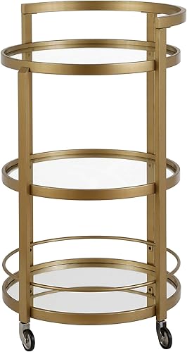 Henn&Hart 21' Wide Round Bar Cart in Satin Nickel, Bar Carts for the Home - Poueer