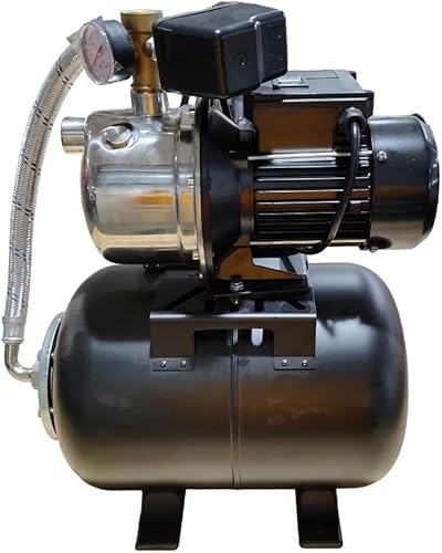 PS&W 1.5HP Shallow Well Pump with Pressure Tank, 1500GPH, 115V, Stainless Steel Irrigation Pump, Automatic Water Booster Jet Pump for Home, Garden, Lawn - Poueer