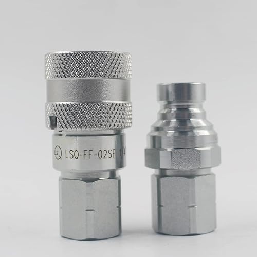 1/2'' NPT Flat Face Hydraulic Quick Connect Coupling Set Skid Steer Loader Quick Disconnect Coupler with Dust Caps ISO12.5 - Poueer