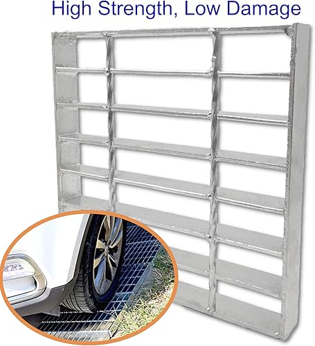 Galvanized Steel Drain Grate with Base, 16x16 Outdoor Drain Cover and Frame, B Class Sewer Grate with Lip, Durable Heavy Duty Channel Grate, Sliver Square Drainage Grate Driveway - Poueer