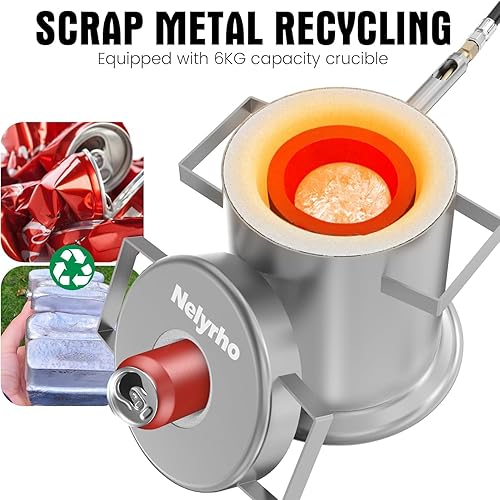Nelyrho 6KG Propane Metal Smelting Furnace Kit and 1 Piece 7.5KG Graphite Ingot Mold Bundle - Poueer