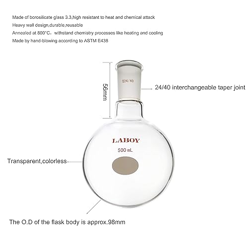 Laboy Glass 1000mL Single Neck Round Bottom Boiling Flask Heavy Wall with 24/40 Joint Heating Reaction Receiving Flask Organic Chemistry Lab Glassware - Poueer