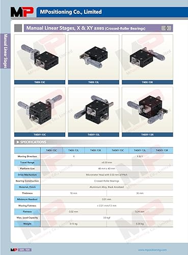 Linear Stage, MPositioning T40X-13R Manual Linear Translation Stage 40 x 40 mm Platform Size 13 mm Travel Micrometer in Right - Poueer
