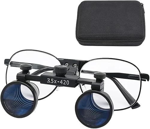 2.5X 3.5X Binocular Dental Loupes Surgical Magnifier Dentist Loupe Metal Eyeglasses Depth View (3.5x-420), Black - Poueer