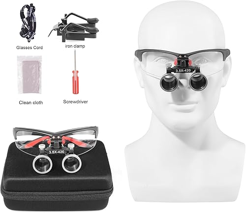 3.5x420 MM Angle Adjustable Binocular Loupes Magnifier Glasses Lab Magnification loupes with Black Cloth Case (Blue) - Poueer