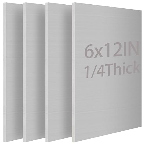 HAKZEON 4 Pack 6061 1/4 Inch Metal Aluminum Sheet, 6 x 12 Inch Flat Plain Aluminum Plate Covered with Protective Film, Rectangle Mateal Sheets Plates for Framing Base Plate Crafting - Poueer