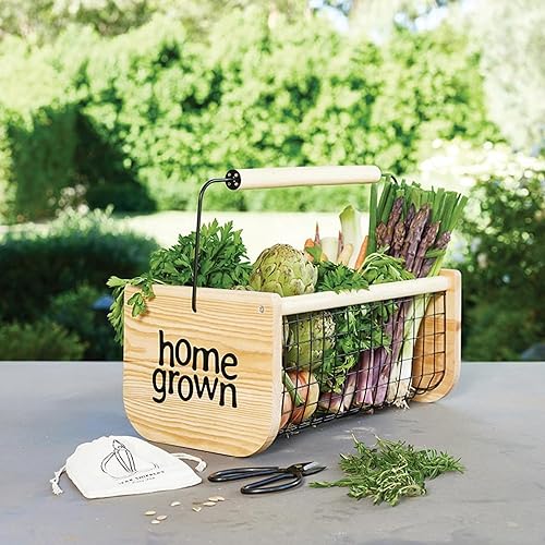 Santa Barbara Design Studio Wood and Metal Mesh Vegetable Flower Garden Harvest Basket, 16' L x 9' W x 7' H, Home Grown - Poueer