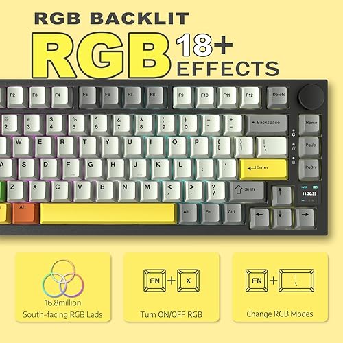 ATTACK SHARK X820ULTRA Wireless Gaming Mechanical Keyboard with TFT Smart Display&Knob,Side Printed PBT,Gasket Mounted 75% TKL Keyboard,BT5.0/2.4GHz/USB-C,RGB Backlit（White Contour,Shark Switch - Poueer