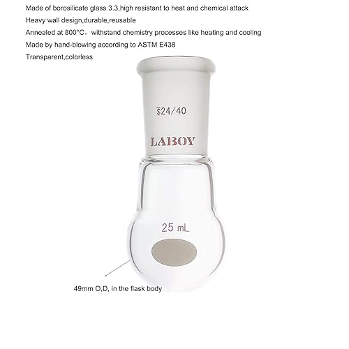 Laboy Glass 1000mL Single Neck Round Bottom Boiling Flask Heavy Wall with 24/40 Joint Heating Reaction Receiving Flask Organic Chemistry Lab Glassware - Poueer