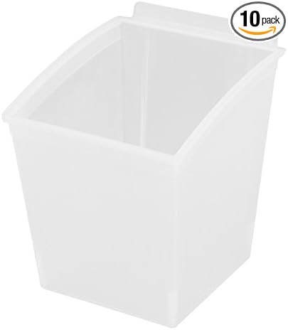 Slatwall Storage / Display bin, Plastic (polypropylene), 6.5' L x 5.75' W x 7' H, Clear (10 Pack) Fits grid and pegboard with optional adapters. - Poueer
