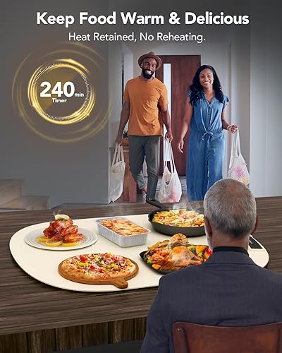 Food Warming Mat, Electric Warming Trays for Buffet & Party Rollable Food Warmers Silicone Heating Mat with 9 Temperature Setting 23.1'x15.9' (Brown) - Poueer