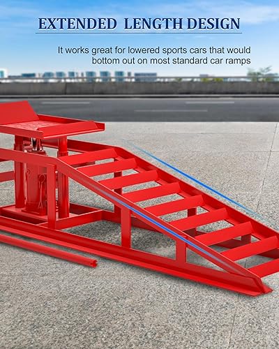 Hydraulic Car Ramps, 4-Position Adjustment, 5T 11000lbs Low Profile Car Lift Service Ramps Truck Trailer Garage,Height Hydraulic Vehicle Ramps, Lift Height 11.61-16.21 inches - Poueer