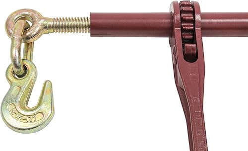 Mytee Products 5/16' - 3/8' Heavy Duty Ratchet Load Chain Binder w/Grab Hook on one Side, 1/2' Slip Hook on Other Side - 6,600 Lbs Working Load Limit (4 Pack) - Poueer
