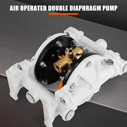 Air-Operated Double Diaphragm Pump, 1/2 in Inlet & Outlet, QBK-15, 12 GPM & Max 120PSI, PTFE Diaphragm Pneumatic Transfer Pump for Petroleum, Diesel, Grease & Low Viscosity Fluids - Poueer