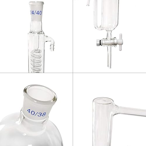 2000ml Essential Oil Distillation Apparatus Lab Glassware Kits Steam Water Distiller Purifier Kits w/Hot Stove Separating Funnel Graham Condenser S35 and 24/40 Joint - Poueer
