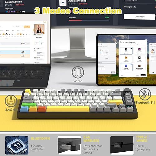 ATTACK SHARK X820ULTRA Wireless Gaming Mechanical Keyboard with TFT Smart Display&Knob,Side Printed PBT,Gasket Mounted 75% TKL Keyboard,BT5.0/2.4GHz/USB-C,RGB Backlit（White Contour,Shark Switch - Poueer