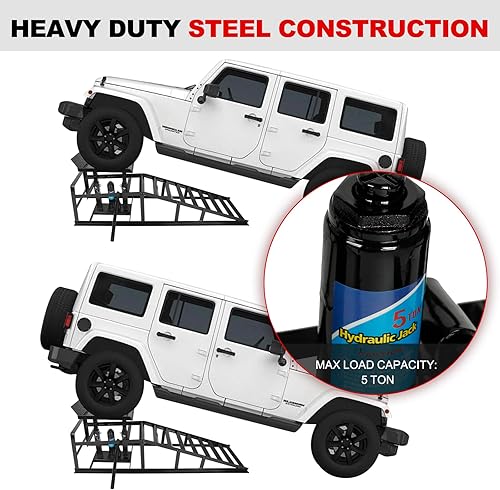 2 Pack 5T 10000lbs Hydraulic Car Ramps Low Profile Car Lift Service Ramps Truck Trailer Garage Lift Height Range 9.8' to 15' Hydraulic Vehicle Ramps Black - Poueer