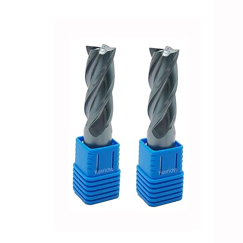 2PCS 1/2'' Carbide Square End Mill Bits Set, Milling Bits Cutter 1/2 Carbide End Mills for Alloy Steels/Hardened Steels, HRC 45 Deg Single End 4 Flute AlTiN Coating (2PCS 1/2in) - Poueer