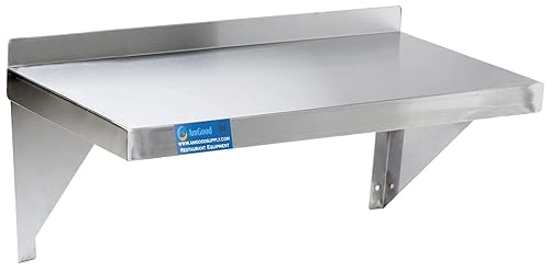 AmGood 14' Width x 30' Length | Stainless Steel Wall Shelf | Square Edge | Metal Shelving | Heavy Duty | Commercial Grade | Wall Mount | NSF Certified - Poueer