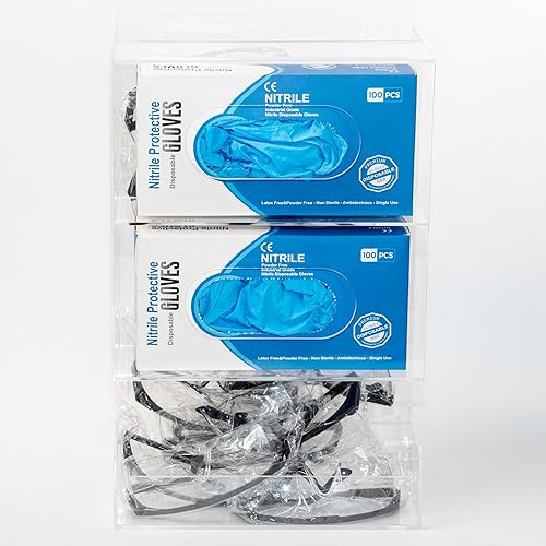 Safety Glasses Dispenser Glove Box -2 in 1 Dustproof Acrylic Bin Holder for Protective Eyewear Goggles Used in Industrial, Factory and Lab Settings, Wall Mount or Countertop - Poueer
