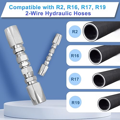 4pcs Reusable Hydraulic Hose Repair Kit,1/4',3/8',1/2' Inner Diameter Compatible with SAE 100R1 1-wire and SAE 100R2 R16 R17 R19 2-wire Hydraulic Hoses,Quick Repair of Various Hydraulic Hose Failures - Poueer