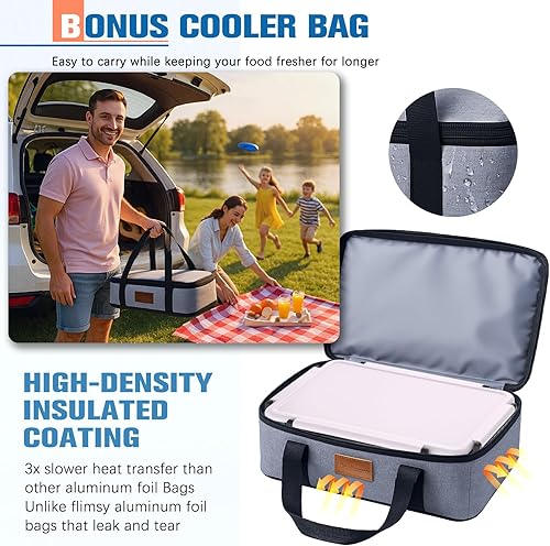 Chilled Divided Serving Tray Snackle Box Container with Ice Pack Bonus Insulated Bag 2 Dip Containers Summer Beach Essentials for Charcuterie Snack Road Trip Picnic Family Party Keep Food Fresh - Poueer