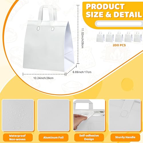 Hushee 200 Pcs Insulated Take out Bags Bulk Thermal Insulation Take Away Bags Disposable 10.24x11.02x6.69 Inch for Grocery Lunch Hot Cold Frozen Food Delivery Shipping Cooler(Black) - Poueer