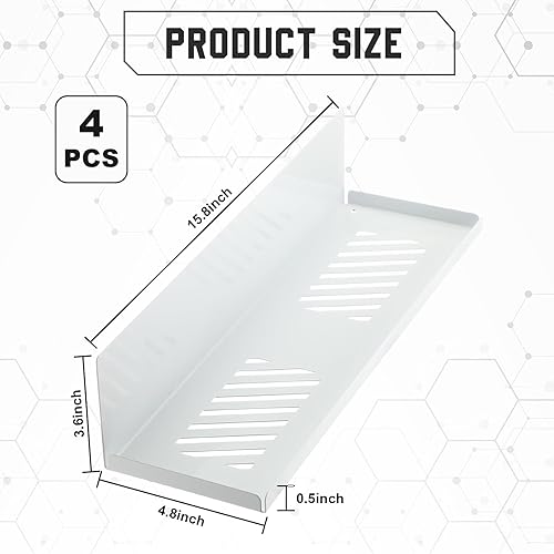 Therwen 4 Pack Magnetic Pegboard Shelves Wall Organizer Metal Peg Board Shelf Pegboard Steel Tray Pegboard Accessories Organizing Tools for Craft Home Kitchen (Black,12 x 4.8 x 3.6 Inches) - Poueer