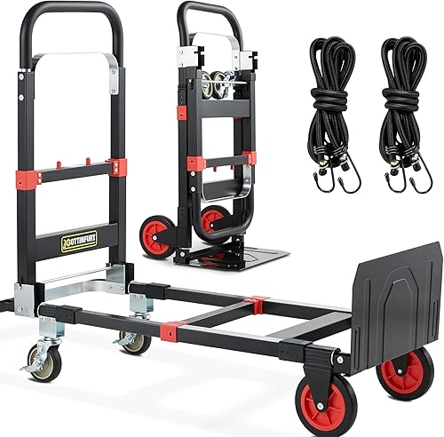 New Version Stair Climbing Dolly, 300LB Capacity Folding Stairs Climber Dolly Cart with Telescoping Handle & Silent Wheel, Stair Climbing Hand Trucks with Elastic Rope for Moving, Shopping, Office Use - Poueer