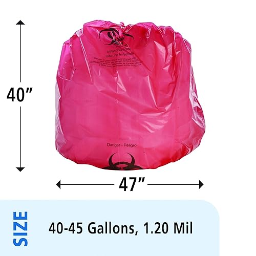 Stout by Envision Medical Waste Bags, 40-45 Gal, 45'x49', Red, 1.2 Mil, 100 ct. Extra Heavy, Made in America by People Who are Blind or Visually Impaired - Poueer