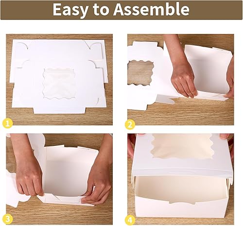 100 pcs 6x6x3 Inches Small Cake Box with Window, Bakery Pastry Cookie Boxes, Mini Pie for Pastry,Dessert,Strawberries,Chocolates, Cupcakes with paper stickers (Brown) - Poueer