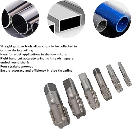 6Pcs Tap and Die Sets, 1 3/4 1/2 3/8 1/4 1/8 High Speed Steel NPT Pipe Tap Pipe Threader Drill Bits - Poueer
