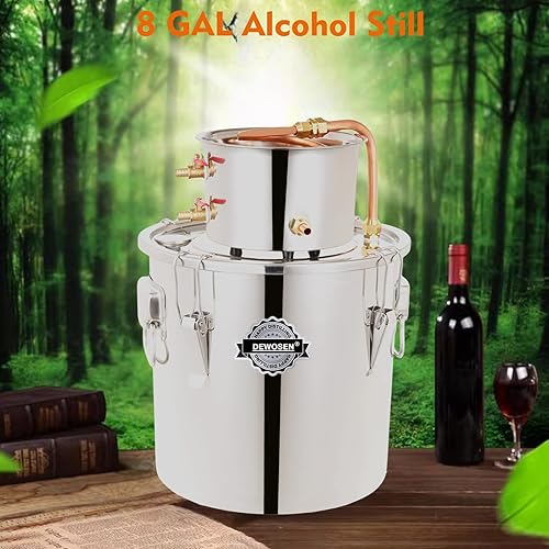 Alcohol Still 8 Gallon 2 Pots Shine Still Distillery Kit for Alcohol Stainless Steel Copper Tube Complete with Water Pump Metal Thermometer Airlock Brew Bag Proof Alcoholmeter Test Kit - Poueer