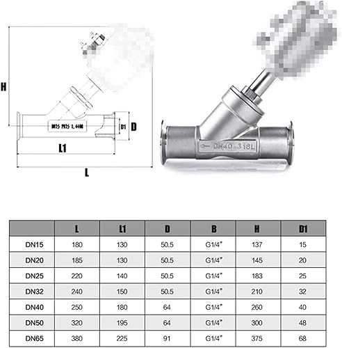 1 Inch DN25 Sanitary Angle Seat Valve NC Clamp OD 50.5MM Stainless Steel 304 Single Acting Air Actuated Normally Closed 1Pcs - Poueer