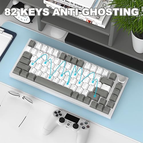 ATTACK SHARK X820ULTRA Wireless Gaming Mechanical Keyboard with TFT Smart Display&Knob,Side Printed PBT,Gasket Mounted 75% TKL Keyboard,BT5.0/2.4GHz/USB-C,RGB Backlit（White Contour,Shark Switch - Poueer