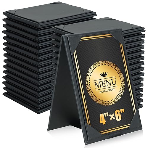 30 Pack Double-Sided Menu Holders 4'x 6', PU Leatherette A-Frame Table Tents for Restaurant, Bar, Cafe, Wedding, Durable and Foldable Design (30 Pack, 4' x 6') - Poueer