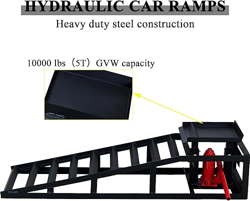 2 Pack Hydraulic Car Ramps 5T 11000lbs Low Profile Car Lift Service Ramps Truck Trailer Garage,Height Hydraulic Vehicle Ramps, Lift Height 9.8-15 Inches -Black - Poueer